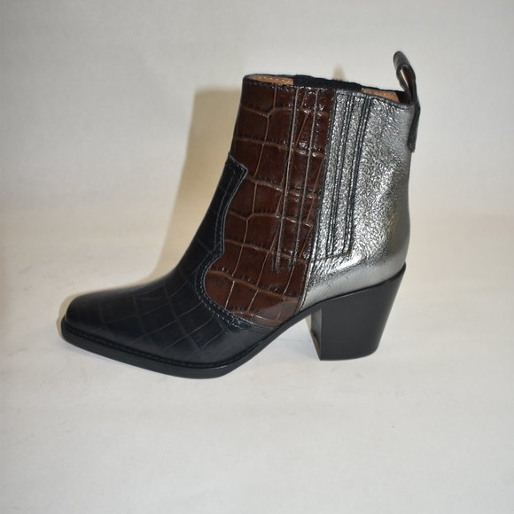 GANNI Western Colorblock Leather Ankle Boots Size 7 - Picture 5 of 10